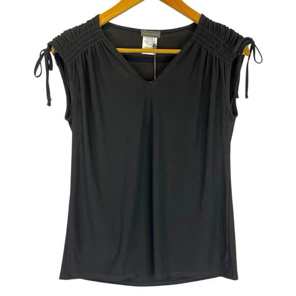 Vince Camuto Tie Shoulder V-Neck top rich black - S - Picture 2 of 10